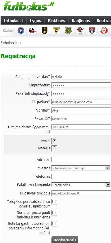 registracijos forma futbolas.lt registracijos forma