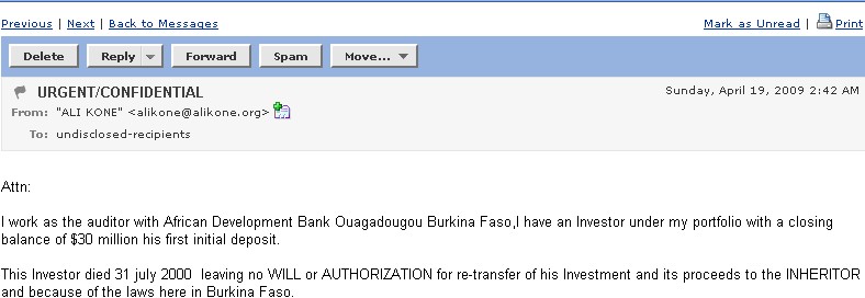 spam fraud from Burkina Faso