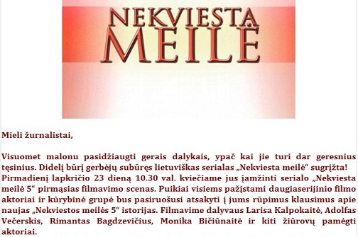 SUNKUS NOKAUTAS LNK: "NEKVIESTA MEILĖ" BUS RODOMA TV3 BANGOMIS